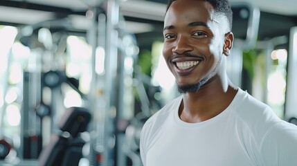 happy african american man training on gym equipment fitness and healthy lifestyle concept ai generated photo - Powered by Adobe
