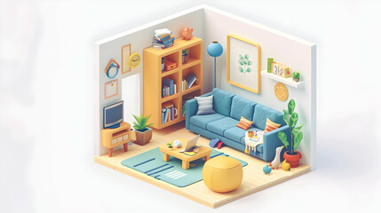 3D Flat Icon: Family DIY Home Decor Project Concept   A Happy Family Engaging in Creative Time Together, Transforming Their Living Space in Isometric Scene