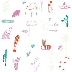 Cute abstract set of hand drawn birds pattern 