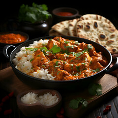 Chicken tikka masala with basmati rice and naan bread