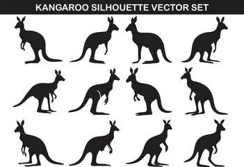 Kangaroo Silhouette Vector Illustration Set