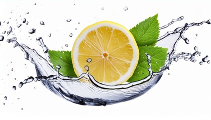 Zestful Splash: Lemon Slice and Mint Leaves