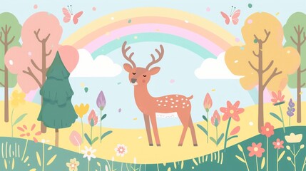Fototapeta premium cartoon deer on a rainbow background.