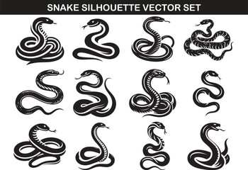 Snake Silhouette Vector Illustration Set