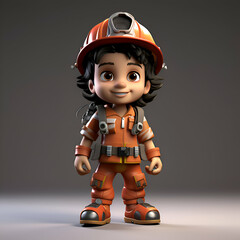 Cartoon character of fireman with safety helmet and hardhat standing