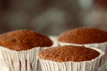Homemade vegan cupcakes up close. Ketogenic, sugar-free, dairy-free and gluten-free diet. Healthy breakfast.