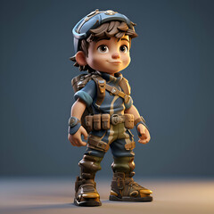 3D Illustration of a Little Boy dressed as Soldier