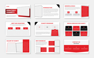 Red Charity PowerPoint presentation design and Fundraising banner event Donation poster template vector