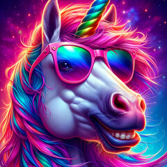 Digital art vibrant colorful unicorn