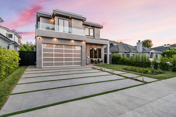 Exterior shot of a Modern New Construction Home in Los Angeles.