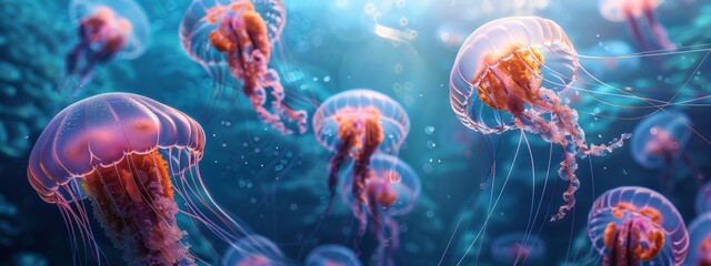 Fototapeta premium jellyfish underwater glows floating ocean sea