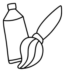 hand drawn doodle line brush and tube of paint illustration icon. Element of design