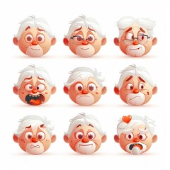 Obraz premium A set of cartoon old people with different expressions.