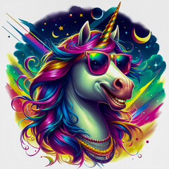 Digital art vibrant colorful unicorn