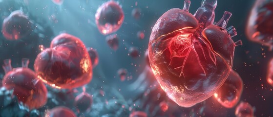 A futuristic 3D representation of targeted therapy for cardiac tumors brings hope, Sharpen banner template with copy space on center