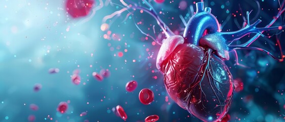 A futuristic 3D representation of targeted therapy for cardiac tumors brings hope, Sharpen banner template with copy space on center