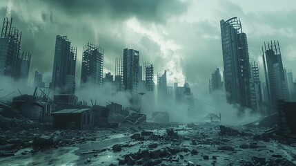 postapocalyptic abandoned city created with ai technology futuristic 3d illustration