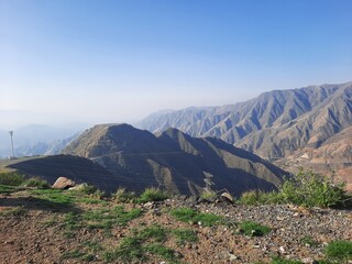 Beautiful daytime view of  King Fahd road in Sarawat mountains near Al Baha, Saudi Arabia.