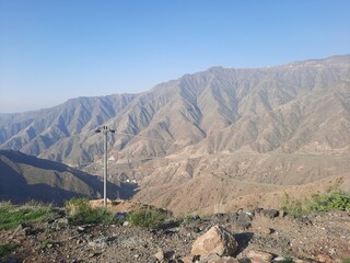 Beautiful daytime view of  King Fahd road in Sarawat mountains near Al Baha, Saudi Arabia.