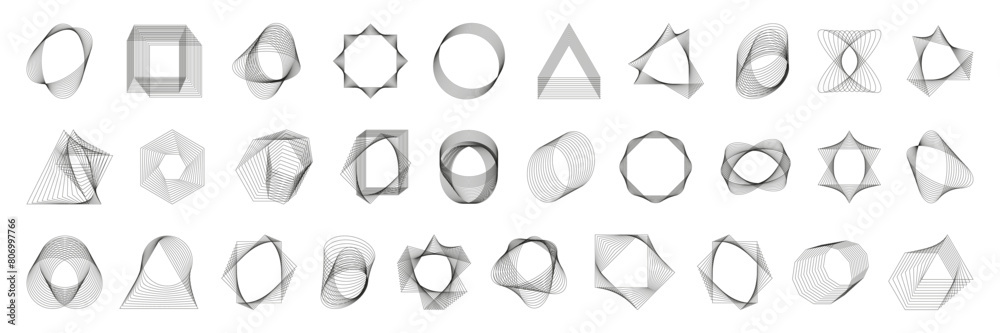 Poster set of line spiral figure, abstract geometric elements on a white background