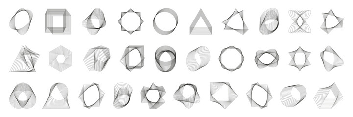 Set of line spiral figure, abstract geometric elements on a white background