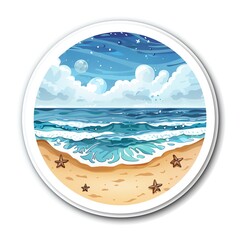 A cute sticker of Beach, clipart, isolated on white background