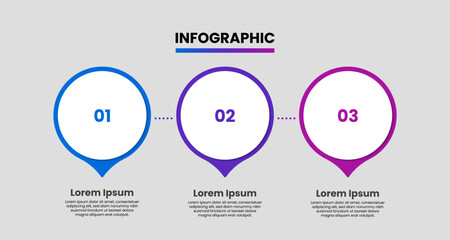 Timeline infographic design template. Business infographic layout with 3 steps, options. Can be used for presentation, workflow chart, process diagram, web design. Vector illustration
