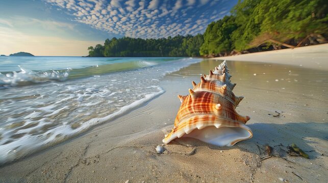 stunning triton shell on derawan island beach borneo indonesia 8k generative ai wallpaper
