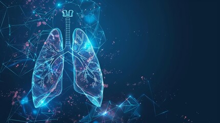 Digital illustration of human lungs with medical data overlays promotes lung health awareness, Sharpen banner template with copy space on center