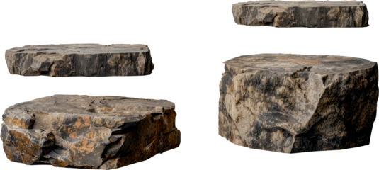 Flat rocks podium for product display cut out on transparent background