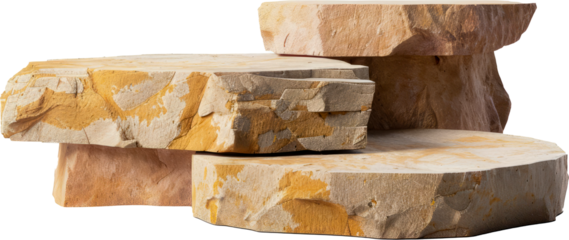 Flat rocks podium for product display cut out on transparent background