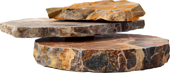 Flat rocks podium for product display cut out on transparent background