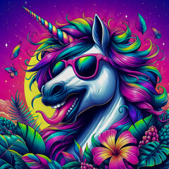 Digital art vibrant colorful unicorn