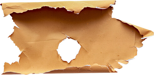Torn parchment paper with multiple tears cut out on transparent background