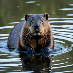 Beaver swims in the water , ai-generatet