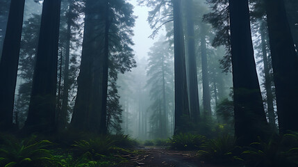 Foggy Redwoods: Write about giants hidden in mist.