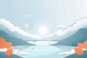 Minimalistic flat design landscape exudes simplicity and elegance, Sharpen banner template with copy space on center