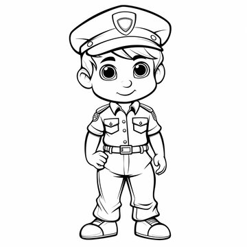 recommend clip art: Kid's coloring page outline of a cute cartoon police 