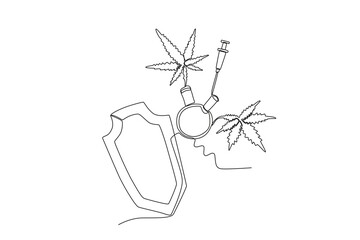 Single continuous line drawing of Shield that protects against marijuana and illegal drugs. anti dryg day. Medical healthcare conceptual. National Pharmacist Day. Vector illustration
