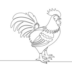 Continuous one single line drawing rooster icon vector illustration concept