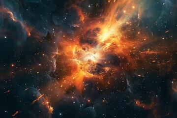 Fototapeta premium The futuristic space banner depicts an explosion in space, capturing the chaotic beauty of celestial destruction, Sharpen banner template with copy space on center