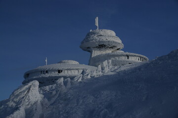 Snowy winter in the Karkonosze Mountains, Poland.