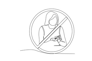 Single continuous line drawing of Symbol of prohibited use of drugs. anti dryg day. Medical healthcare conceptual. National Pharmacist Day. Vector illustration
