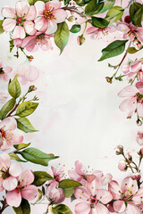 Elegant vintage botanical artwork featuring pink cherry blossoms, off-white background.