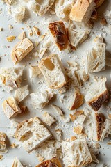 Close-up of a pile of bread crumbs on a white background.