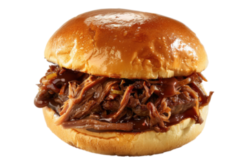 tender pulled beef sandwich isolated on transparent background