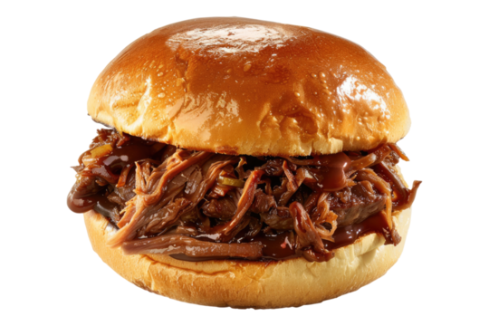 tender pulled beef sandwich isolated on transparent background