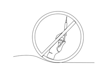 Single continuous line drawing of Symbol of prohibited use of drugs. anti dryg day. Medical healthcare conceptual. National Pharmacist Day. Vector illustration
