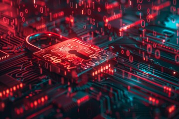 Fototapeta premium Cyber technology and user privacy secured through safe, secure practices, ensuring data protection with system virus auditing.