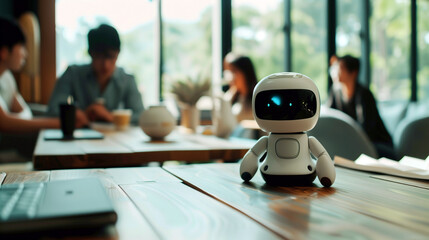 Obraz premium AI in the meeting, meeting about AI implementation, artificial intelligence, AI meeting, AI project, robotic, AI, AI adoption